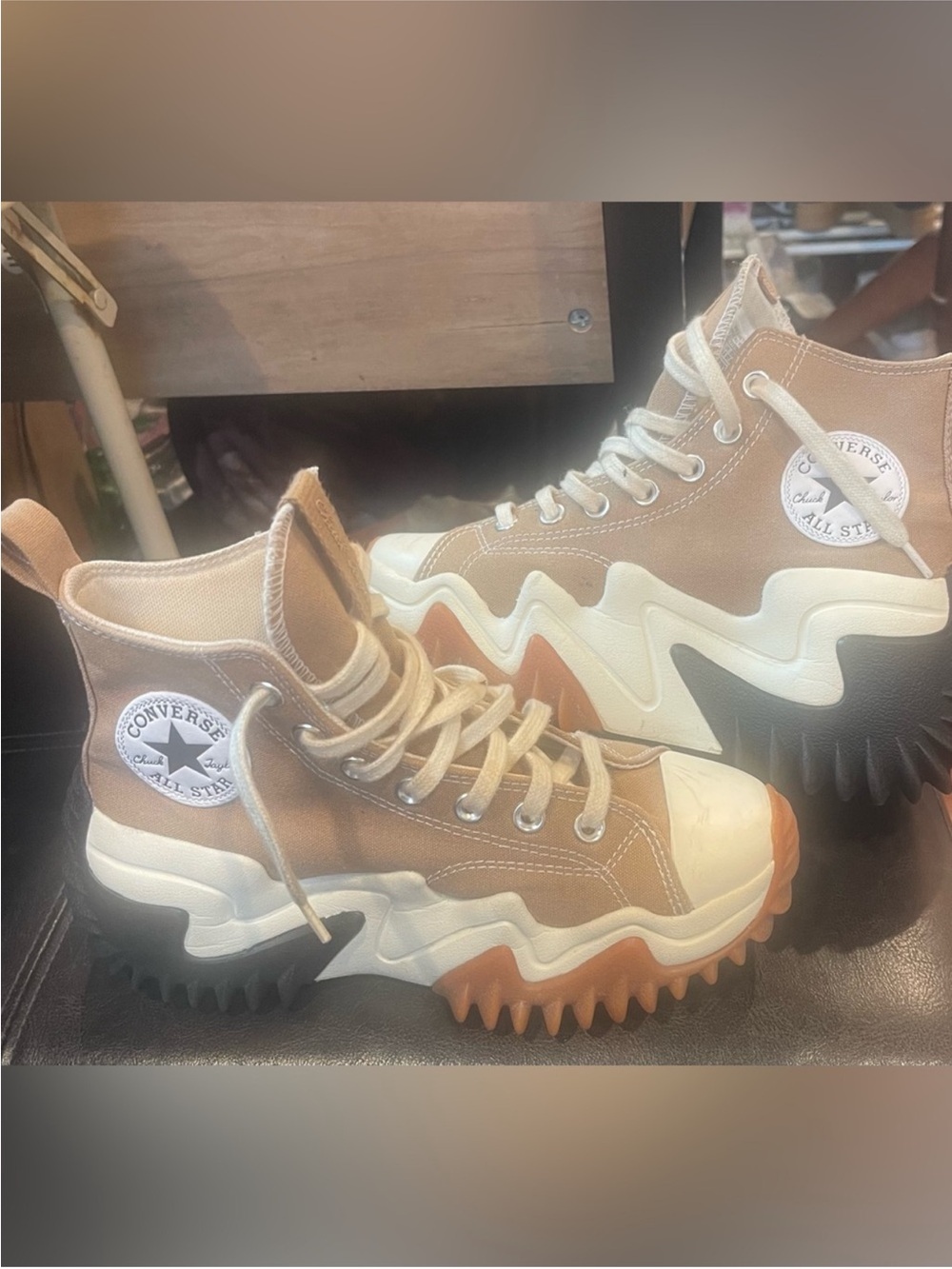 Women’s High-Top Platform Sneakers in Tan, White and Orange - Picture 5 of 5